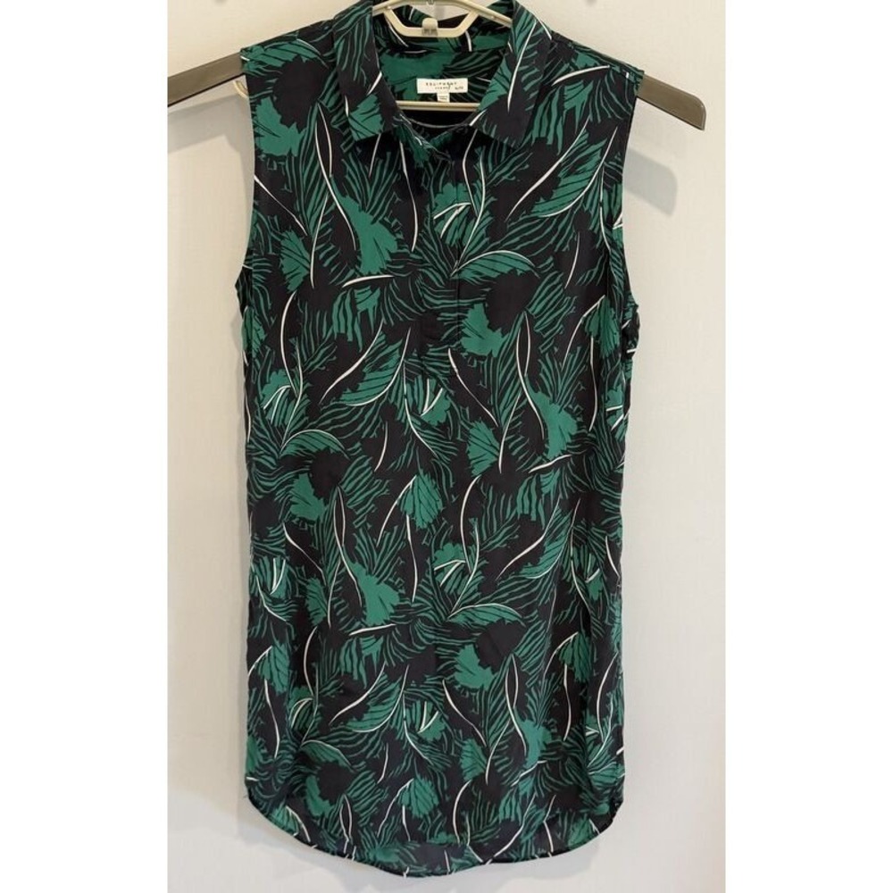Equipment Femme Silk Popover Shirt Dress Black Green Palm Print Size XL